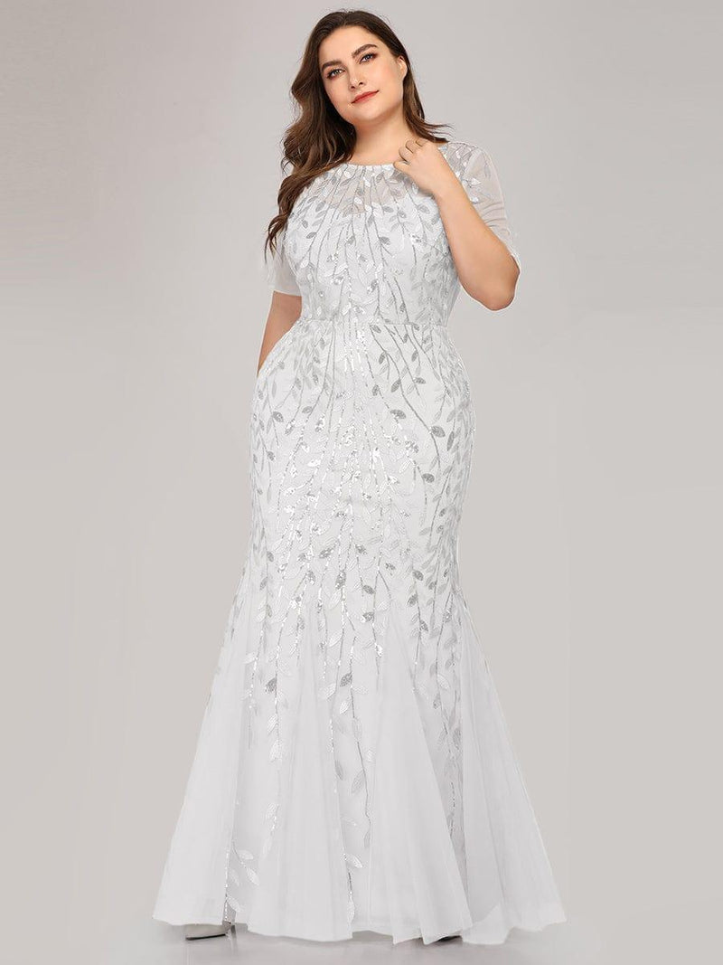 ever JADEN|Floral Sequin Maxi Fishtail Tulle Formal Evening Dress with Short Sleeve