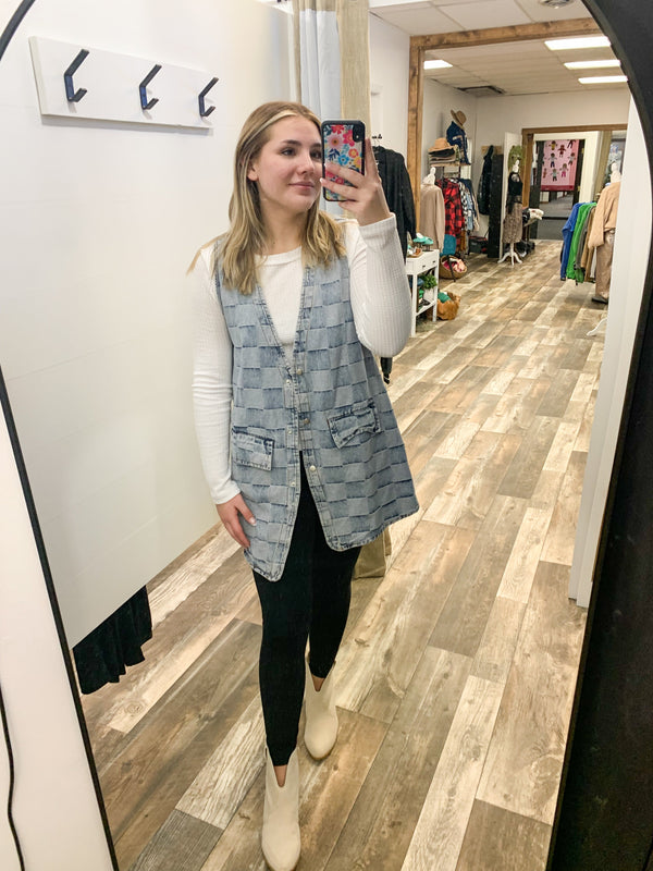 Checkered Denim Vest