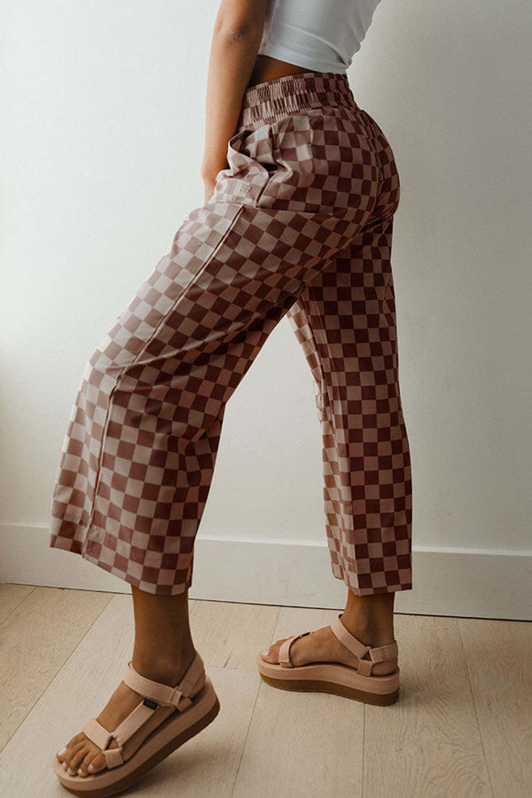 Checkered Elastic Waist Pants
