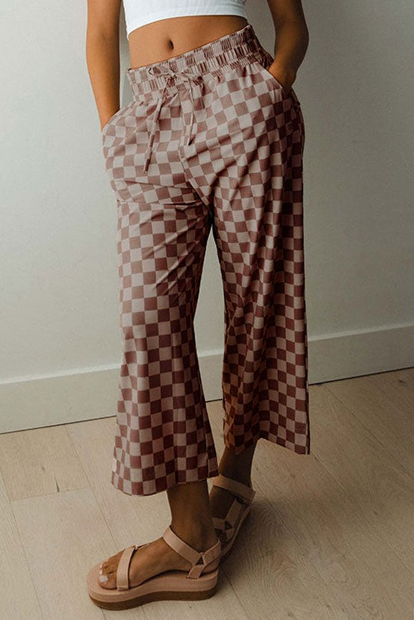 Checkered Elastic Waist Pants