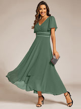 ever DAKOTA|Double V-Neck Waist Trimmed Chiffon Formal Evening Dress