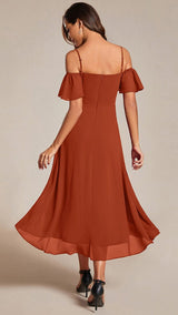 ever JORDANE|Spaghetti Strap Cold Shoulder Chiffon A-Line Midi Wedding Guest Dress