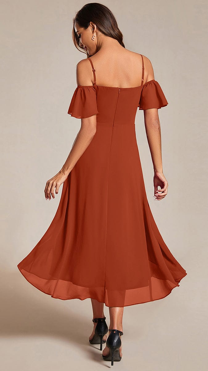 ever JORDANE|Spaghetti Strap Cold Shoulder Chiffon A-Line Midi Wedding Guest Dress