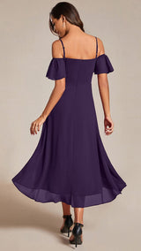ever JORDANE|Spaghetti Strap Cold Shoulder Chiffon A-Line Midi Wedding Guest Dress