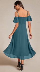 ever JORDANE|Spaghetti Strap Cold Shoulder Chiffon A-Line Midi Wedding Guest Dress