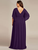 ever ELYAN|Half Sleeve V-Neck Pleated High Slit A-Line Chiffon Bridesmaid Dress