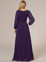 ever GRIFFIN|A-Line Pleated See-Through Long Lantern Midi Chiffon Bridesmaid Dress