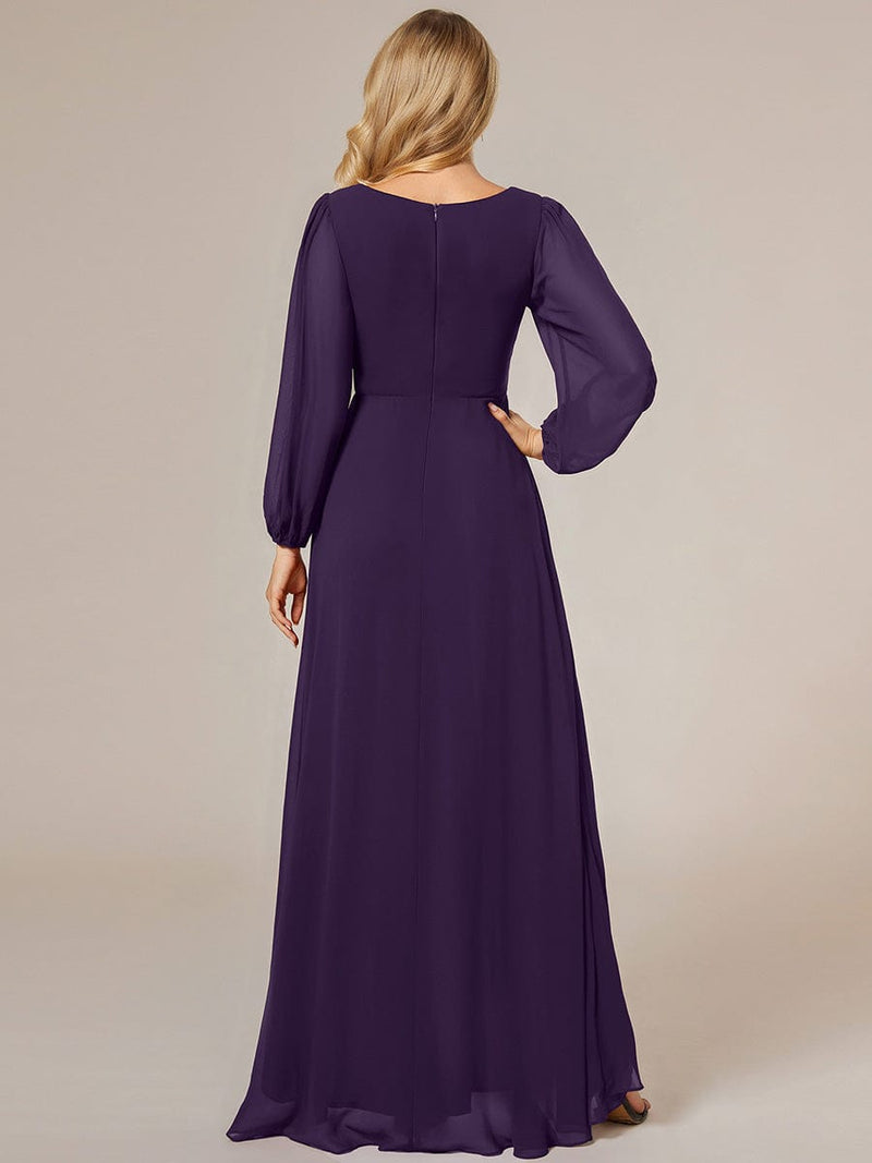 ever GRIFFIN|A-Line Pleated See-Through Long Lantern Midi Chiffon Bridesmaid Dress