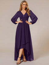 ever GRIFFIN|A-Line Pleated See-Through Long Lantern Midi Chiffon Bridesmaid Dress