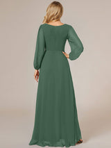 ever GRIFFIN|A-Line Pleated See-Through Long Lantern Midi Chiffon Bridesmaid Dress