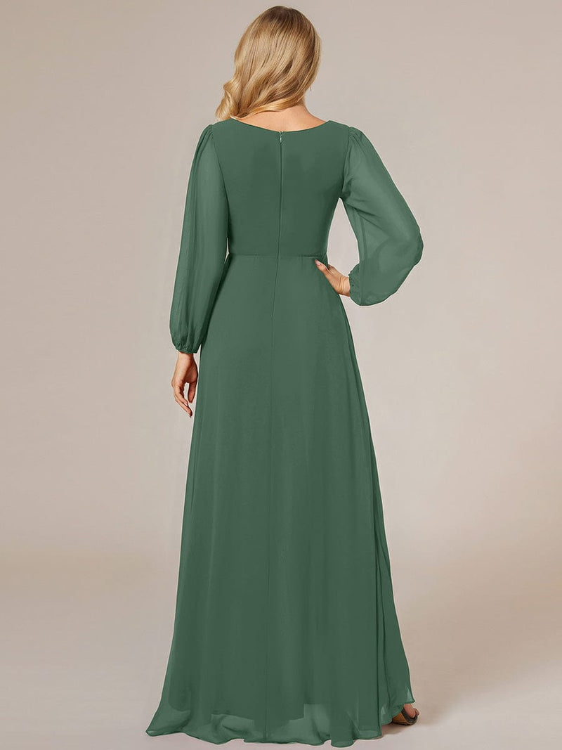 ever GRIFFIN|A-Line Pleated See-Through Long Lantern Midi Chiffon Bridesmaid Dress