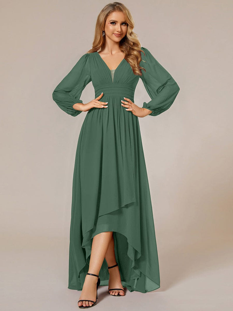 ever GRIFFIN|A-Line Pleated See-Through Long Lantern Midi Chiffon Bridesmaid Dress