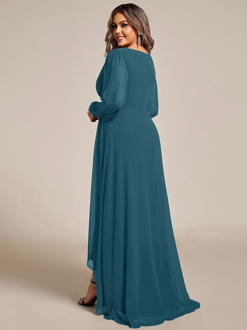 ever GRIFFIN|A-Line Pleated See-Through Long Lantern Midi Chiffon Bridesmaid Dress