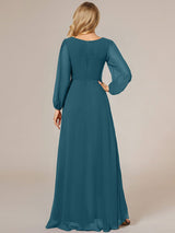 ever GRIFFIN|A-Line Pleated See-Through Long Lantern Midi Chiffon Bridesmaid Dress