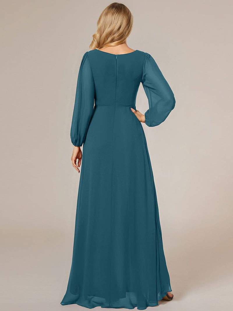 ever GRIFFIN|A-Line Pleated See-Through Long Lantern Midi Chiffon Bridesmaid Dress