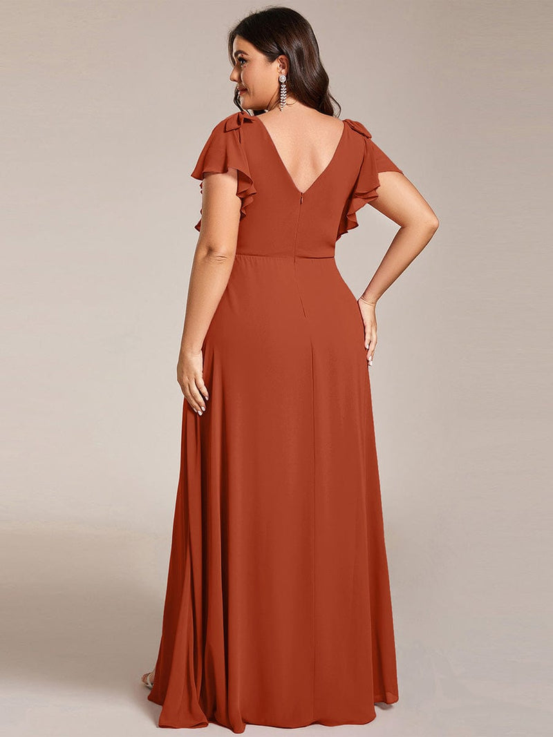 ever ROSY|Short Sleeves with Bowknot High Front Slit A-Line Chiffon Bridesmaid Dress