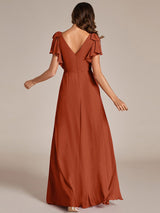 ever ROSY|Short Sleeves with Bowknot High Front Slit A-Line Chiffon Bridesmaid Dress