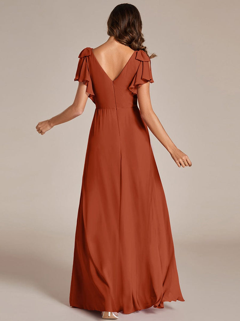 ever ROSY|Short Sleeves with Bowknot High Front Slit A-Line Chiffon Bridesmaid Dress