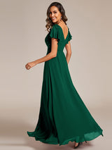 ever ROSY|Short Sleeves with Bowknot High Front Slit A-Line Chiffon Bridesmaid Dress