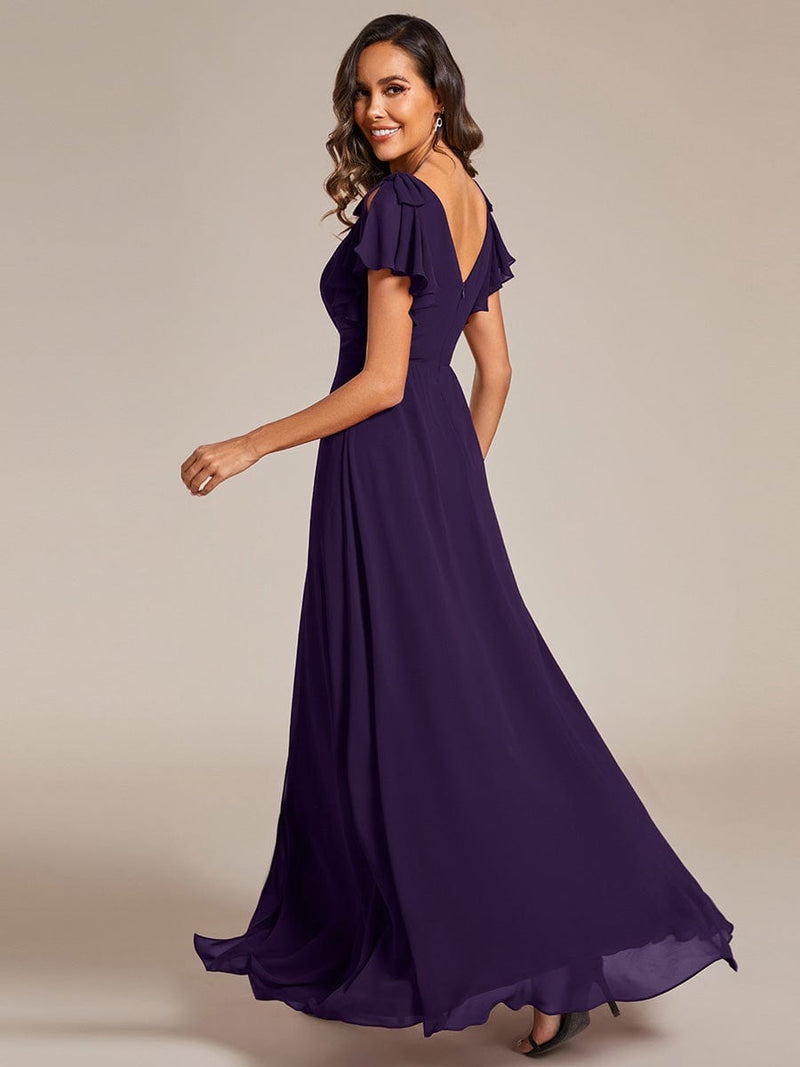 ever ROSY|Short Sleeves with Bowknot High Front Slit A-Line Chiffon Bridesmaid Dress