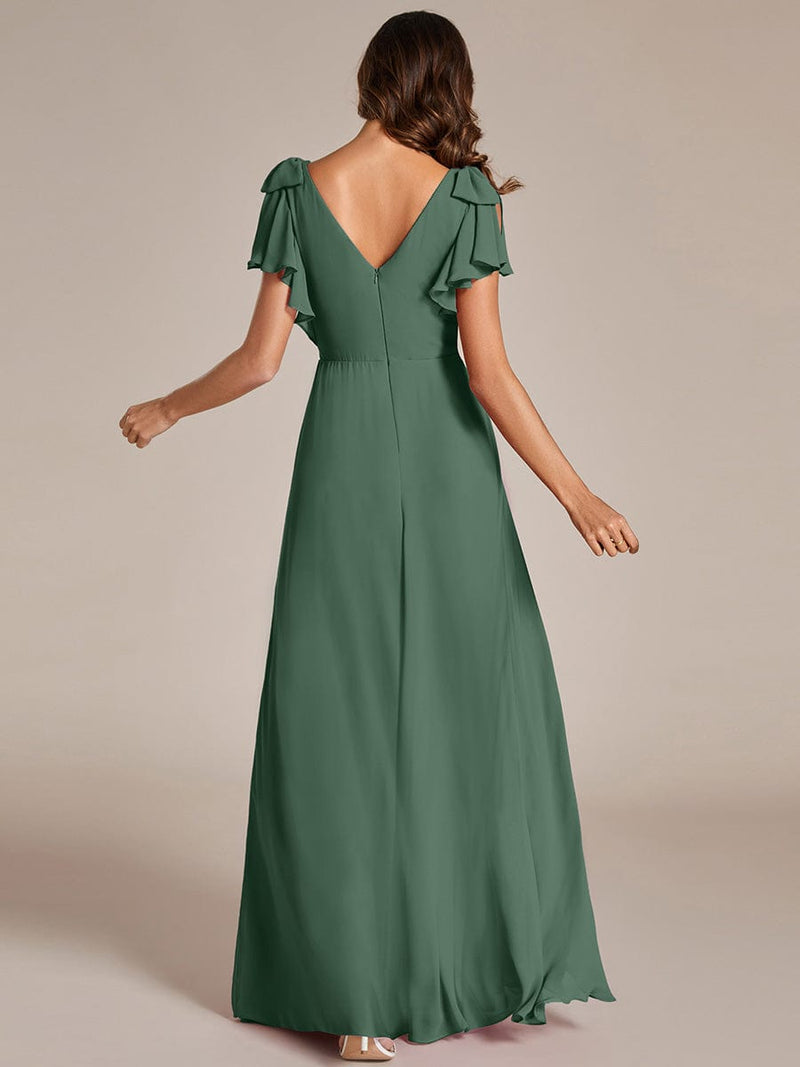 ever ROSY|Short Sleeves with Bowknot High Front Slit A-Line Chiffon Bridesmaid Dress