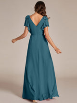 ever ROSY|Short Sleeves with Bowknot High Front Slit A-Line Chiffon Bridesmaid Dress