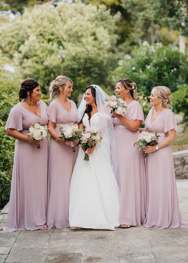 pretty MONICA|Plus Size Simple Empire Waist Flutter Sleeve Evening Dress