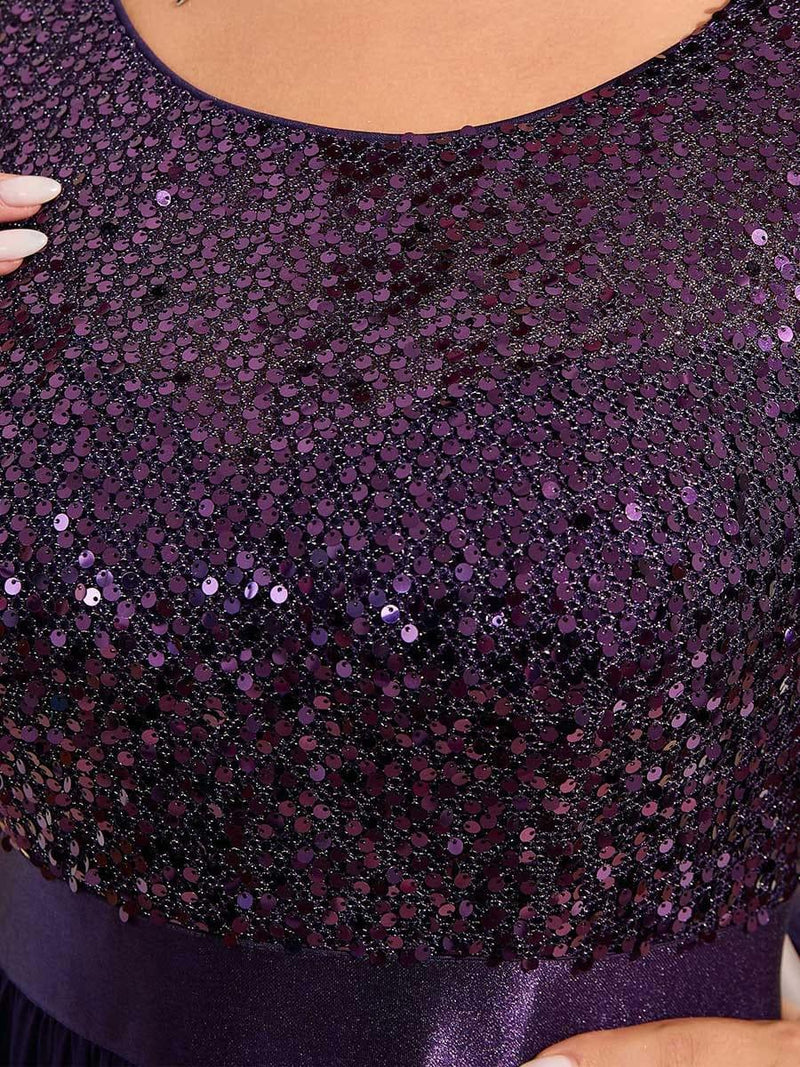 ever FLORENCE|Elegant Round Neckline Long Sleeves Sequin Evening Dress