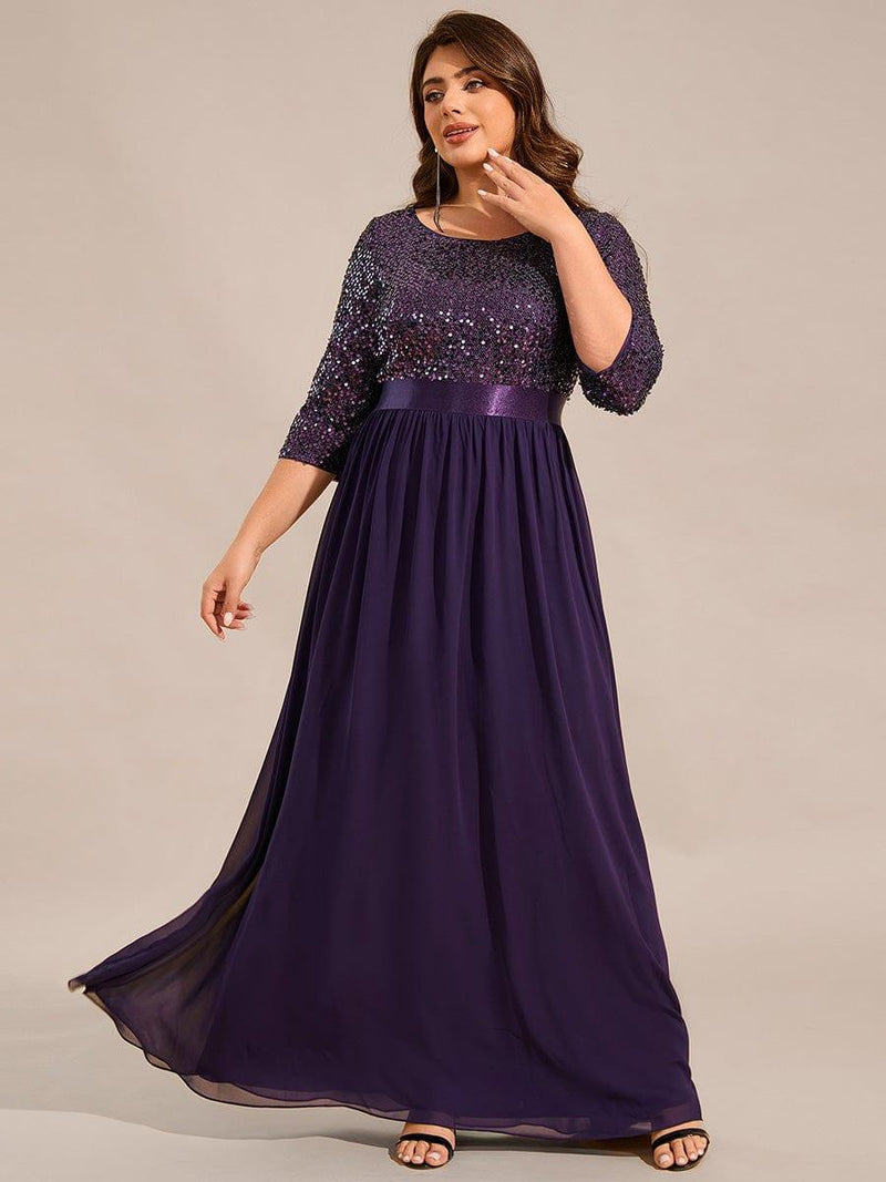 ever FLORENCE|Elegant Round Neckline Long Sleeves Sequin Evening Dress