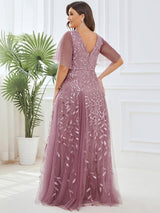 ever ASTRAL|Shimmery Ruffle Sleeves Maxi Sequin Evening Dress