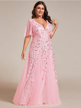 ever ASTRAL|Shimmery Ruffle Sleeves Maxi Sequin Evening Dress