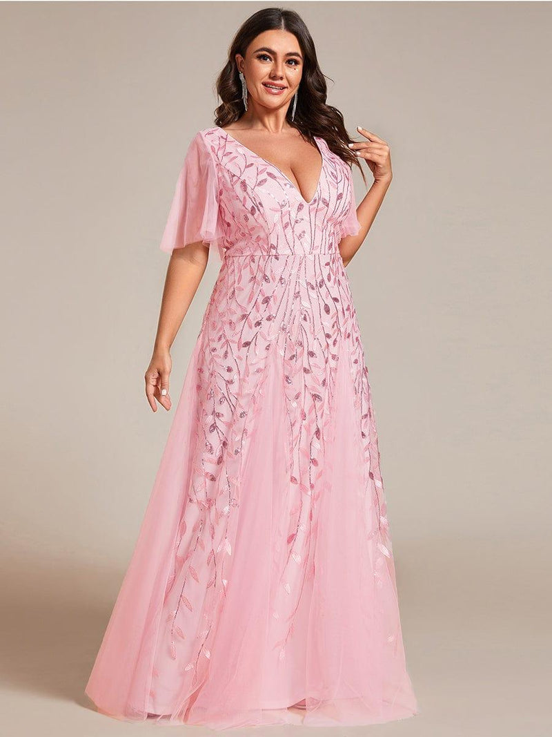 ever ASTRAL|Shimmery Ruffle Sleeves Maxi Sequin Evening Dress