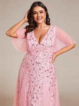 ever ASTRAL|Shimmery Ruffle Sleeves Maxi Sequin Evening Dress