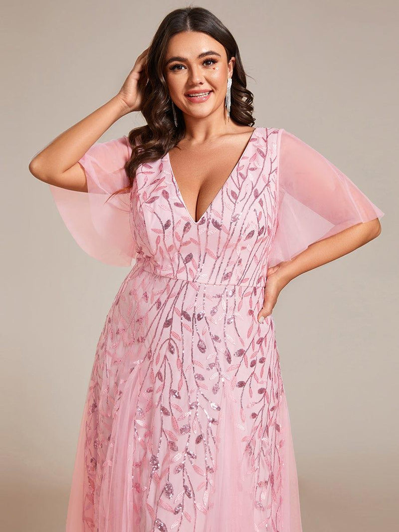 ever ASTRAL|Shimmery Ruffle Sleeves Maxi Sequin Evening Dress