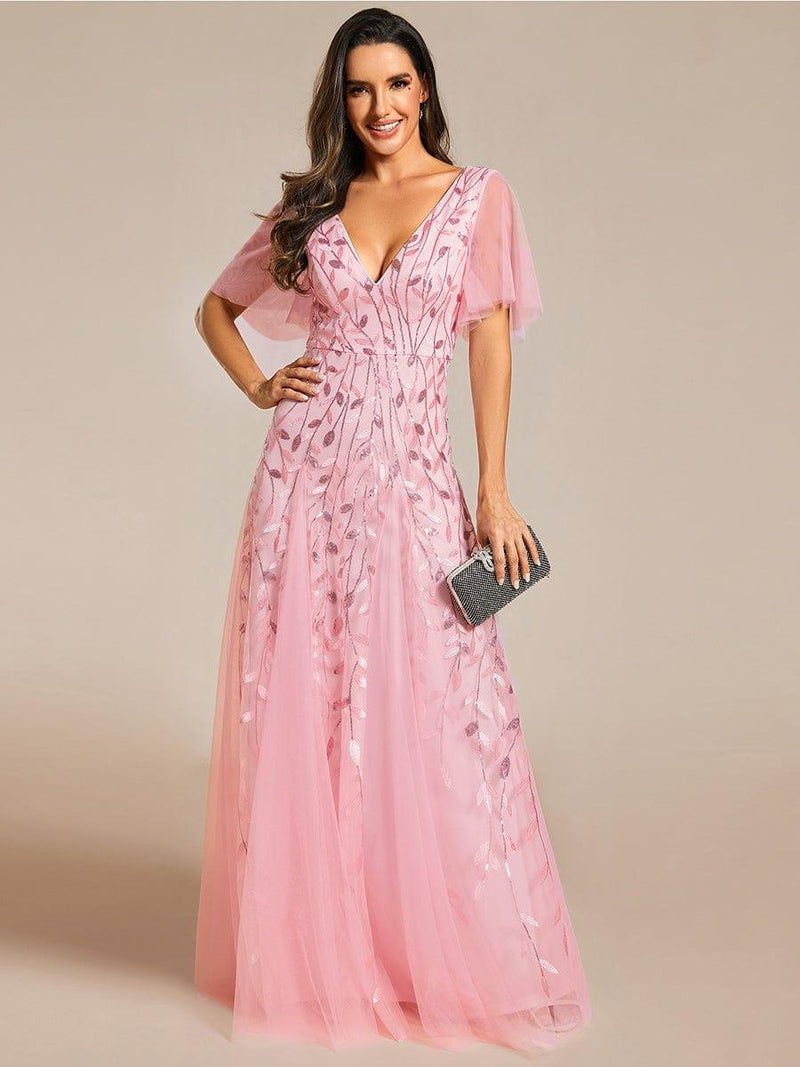 ever ASTRAL|Shimmery Ruffle Sleeves Maxi Sequin Evening Dress