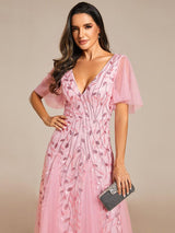 ever ASTRAL|Shimmery Ruffle Sleeves Maxi Sequin Evening Dress
