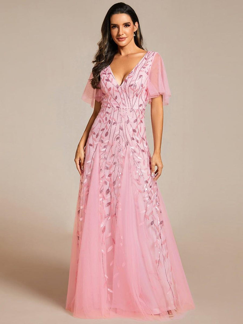 ever ASTRAL|Shimmery Ruffle Sleeves Maxi Sequin Evening Dress