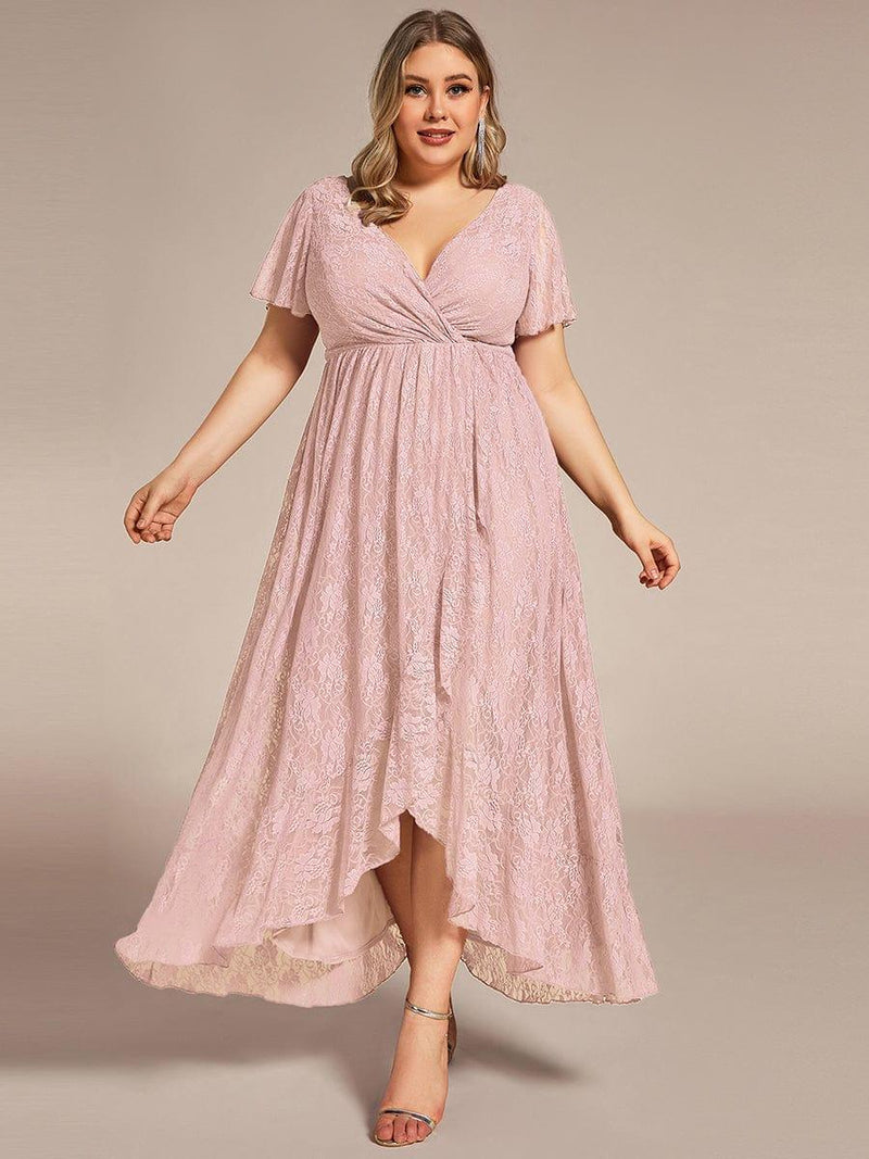 ever ELISE|Pleated V-Neck Lace Formal Evening Dress