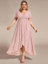 ever ELISE|Pleated V-Neck Short Sleeve Ruffled Lace Wedding Guest Dress
