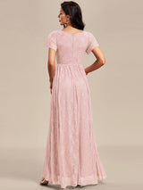 ever ELISE|Pleated V-Neck Short Sleeve Ruffled Lace Wedding Guest Dress