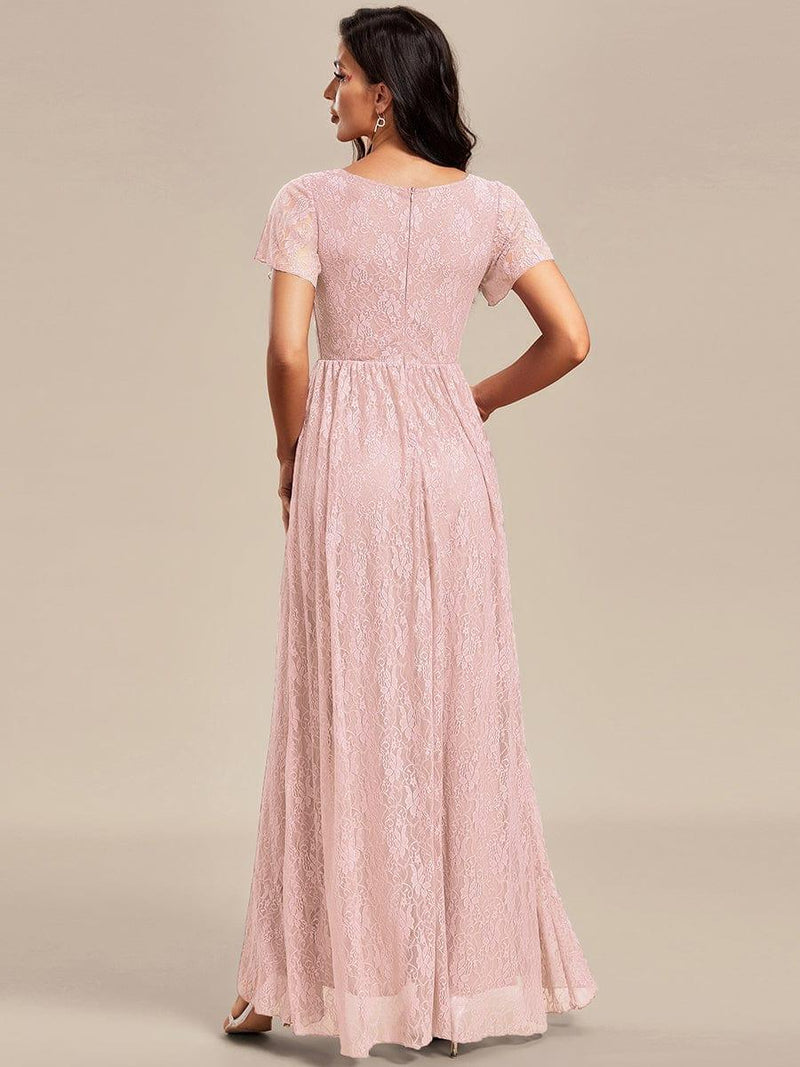 ever ELISE|Pleated V-Neck Short Sleeve Ruffled Lace Wedding Guest Dress