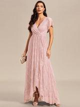 ever ELISE|Pleated V-Neck Lace Formal Evening Dress