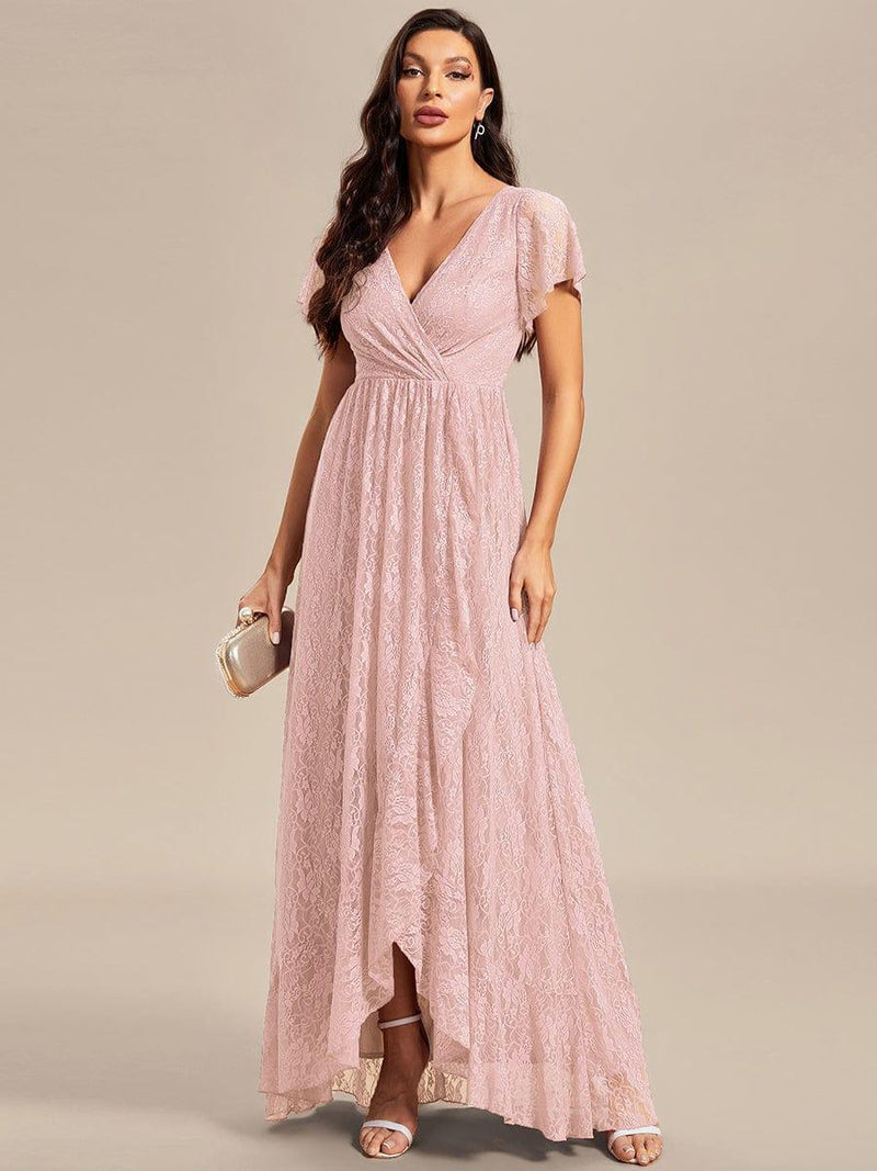 ever ELISE|Pleated V-Neck Lace Formal Evening Dress