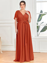 pretty LEORA|Plus Size Chiffon Tie-Waist Evening Dress