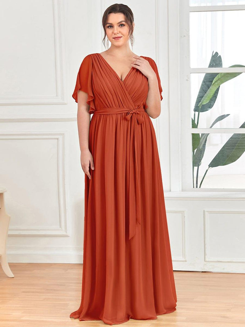 pretty LEORA|Plus Size Chiffon Tie-Waist Evening Dress