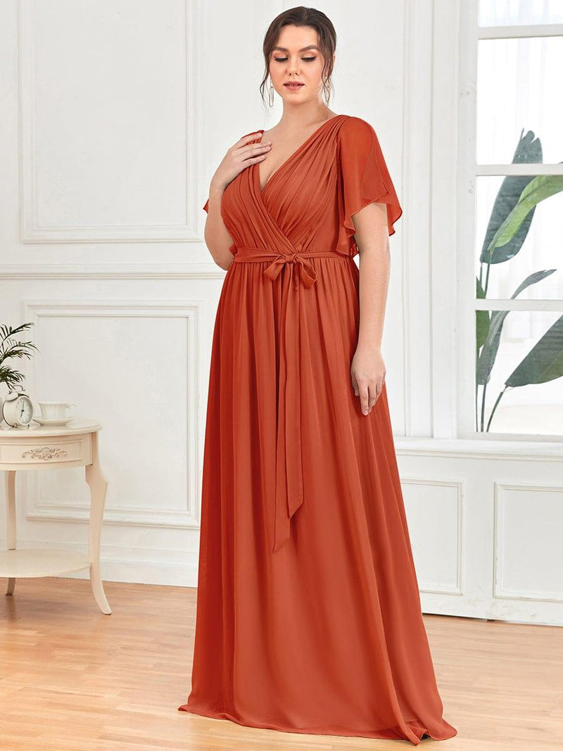 pretty LEORA|Plus Size Chiffon Tie-Waist Evening Dress