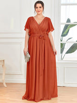 ever LEORA|Flowy Pleated A-Line Chiffon Tie-Waist Bridesmaid Dress