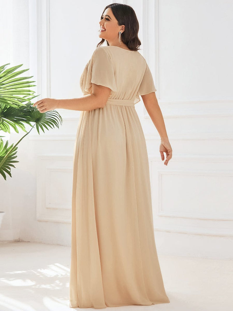 pretty LEORA|Plus Size Chiffon Tie-Waist Evening Dress