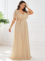 ever LEORA|Flowy Pleated A-Line Chiffon Tie-Waist Bridesmaid Dress