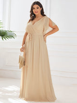 ever LEORA|A-Line Pleated Tie-Waist Evening Dress